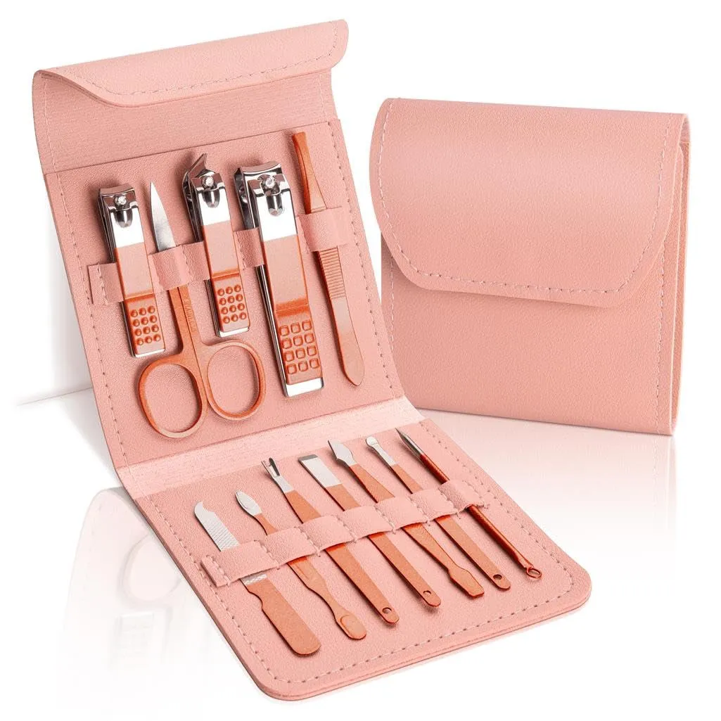 12-Piece Stainless Steel Manicure Set - Professional Nail Clippers & Grooming Tools in Leather Case