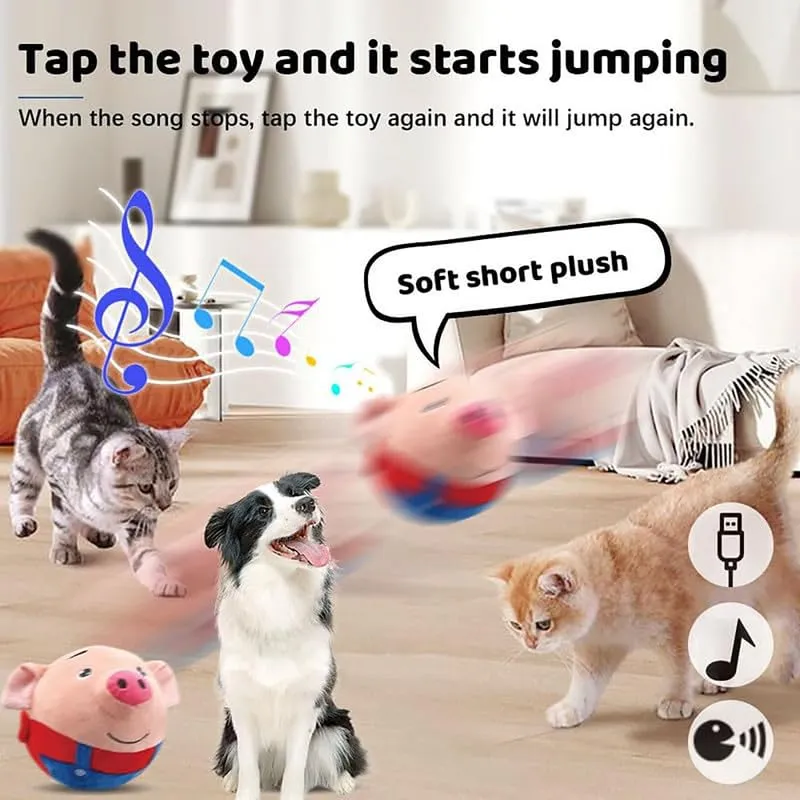 Active Moving Pet Plush Toy, 2024 Upgrade Interactive Dog Puppy Toys Squeaky Moving Dog Ball Toy Washable Cartoon Pig Plush Sound Electronic Dog Toy Shake Bounce Boredom Talking Toys for Pets