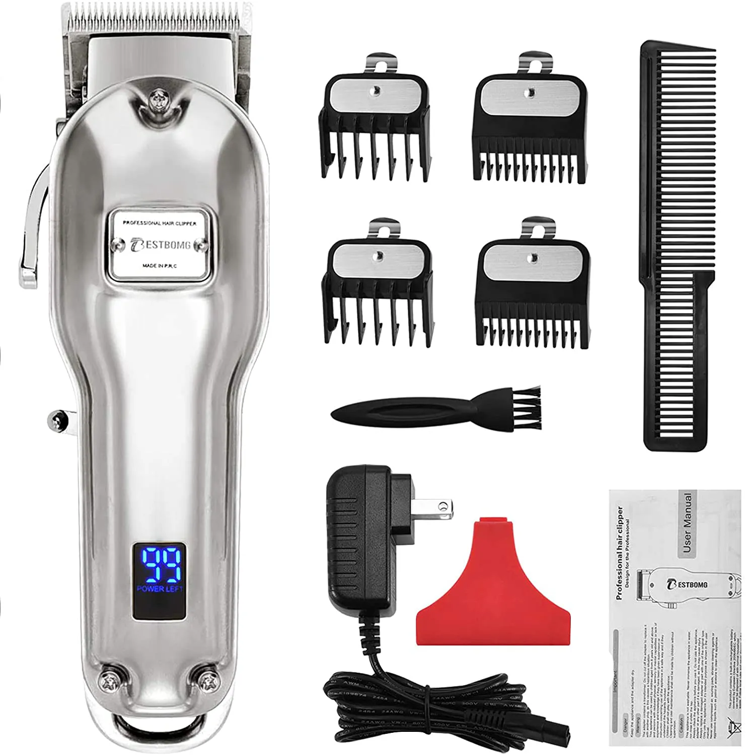 AUDOC Professional Cordless Hair Clippers for Men Rechargeable Beard Trimmer Low Nosie Home Barber Hair Cutting Kit Set for Men/Kids/Pet with An All Metal Housing LED Display