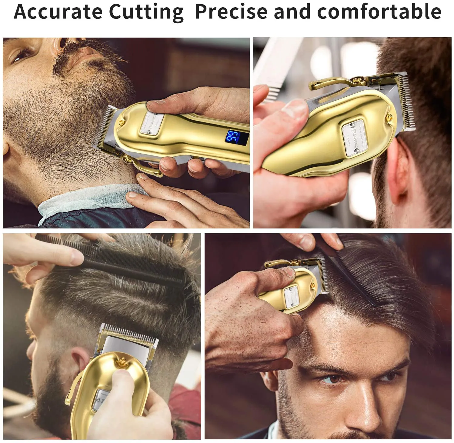 AUDOC Professional Cordless Hair Clippers for Men Rechargeable Beard Trimmer Low Nosie Home Barber Hair Cutting Kit Set for Men/Kids/Pet with An All Metal Housing LED Display