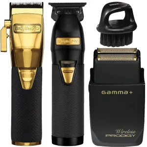 BaByliss PRO GoldFX Boost  Gold Adjustable Blade Cordless Clipper (FX870GBP)   Skeleton Exposed T-Blade Outlining Cordless Trimmer   GAMMA  Wireless  Hypo-Allergenic Foil Shaver