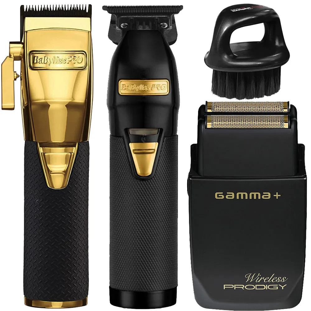 BaByliss PRO GoldFX Boost  Gold Adjustable Blade Cordless Clipper (FX870GBP)   Skeleton Exposed T-Blade Outlining Cordless Trimmer   GAMMA  Wireless  Hypo-Allergenic Foil Shaver