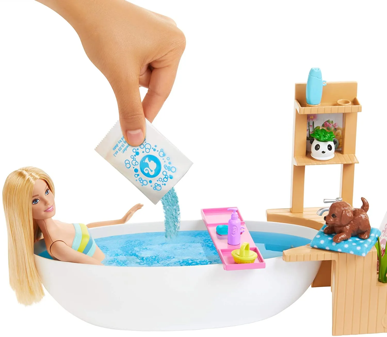 Barbie Fizzy Bath Doll and Playset, Blonde, With Tub, Puppy & More