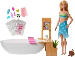 Barbie Fizzy Bath Doll and Playset, Blonde, With Tub, Puppy & More