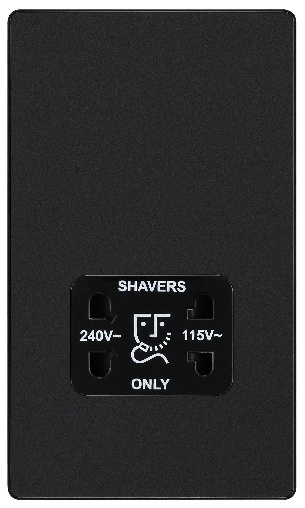 BG Evolve Matt Black Screwless Dual Volt Shaver Socket PCDMB20B