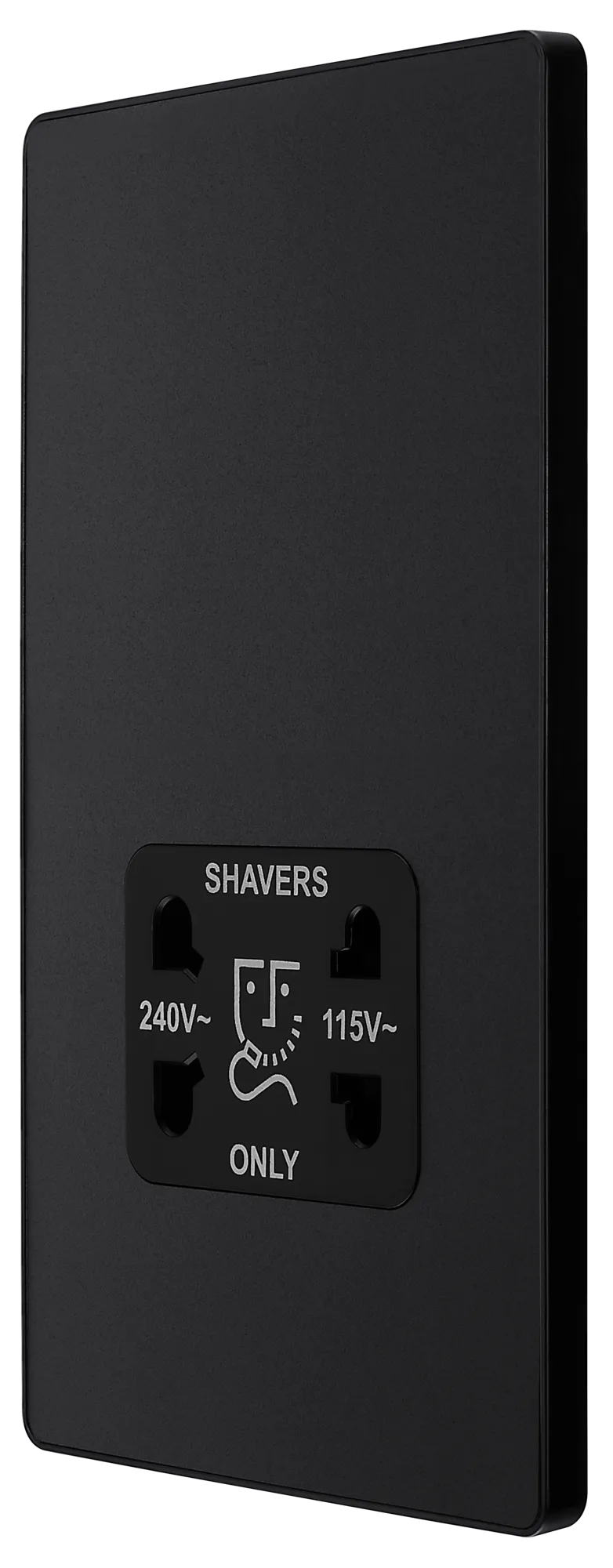 BG Evolve Matt Black Screwless Dual Volt Shaver Socket PCDMB20B