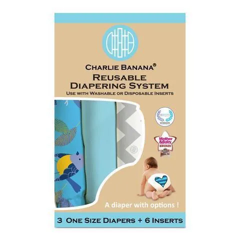 Charlie Banana 3 Diapers 6 Inserts Little Twitter One Size Hybrid AIO