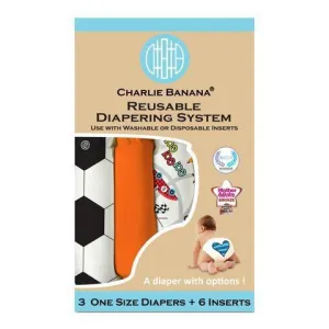 Charlie Banana 3 Diapers 6 Inserts Sporty One Size Hybrid AIO