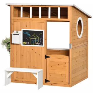 Children's wooden playhouse Outsunny, outdoor garden games cottage with working door, windows, mailbox, bench flower pot holder, 48 x 42 x 53 inches Outsunny