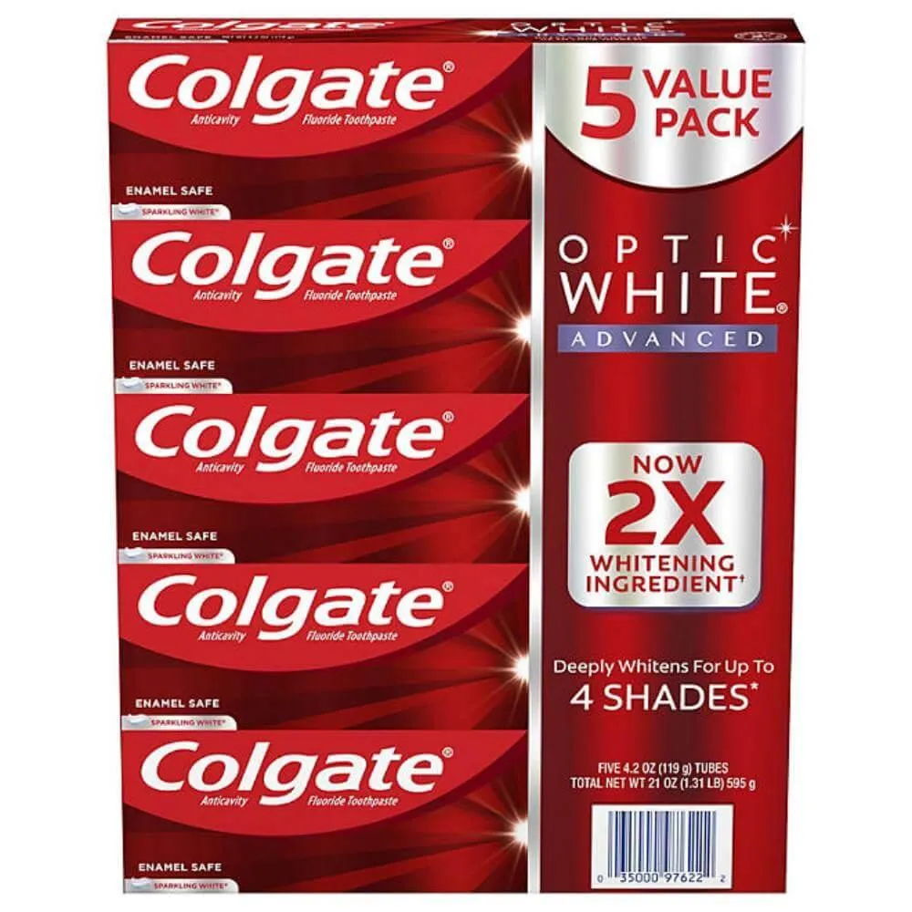 Colgate - Optic White Advanced Teeth Whitening Toothpaste, Sparkling White - 4.2 Oz - 5 Pack