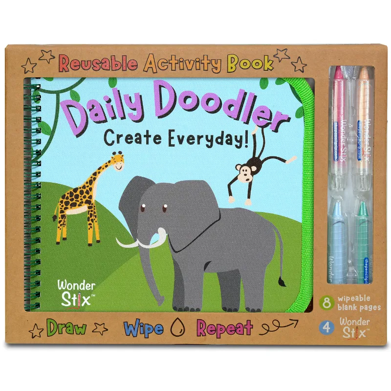 Daily Doodler Reusable Activity Book-Wild Animals Cover, Includes 4 Wonder Stix by The Pencil Grip, Inc.