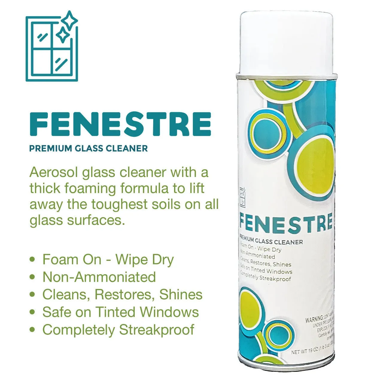 Fenestre Premium Foaming Glass Cleaner, 19 oz Aerosol (Each)