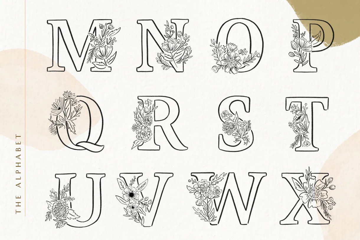 Floralia Botanic Alphabet Font   Illustrations