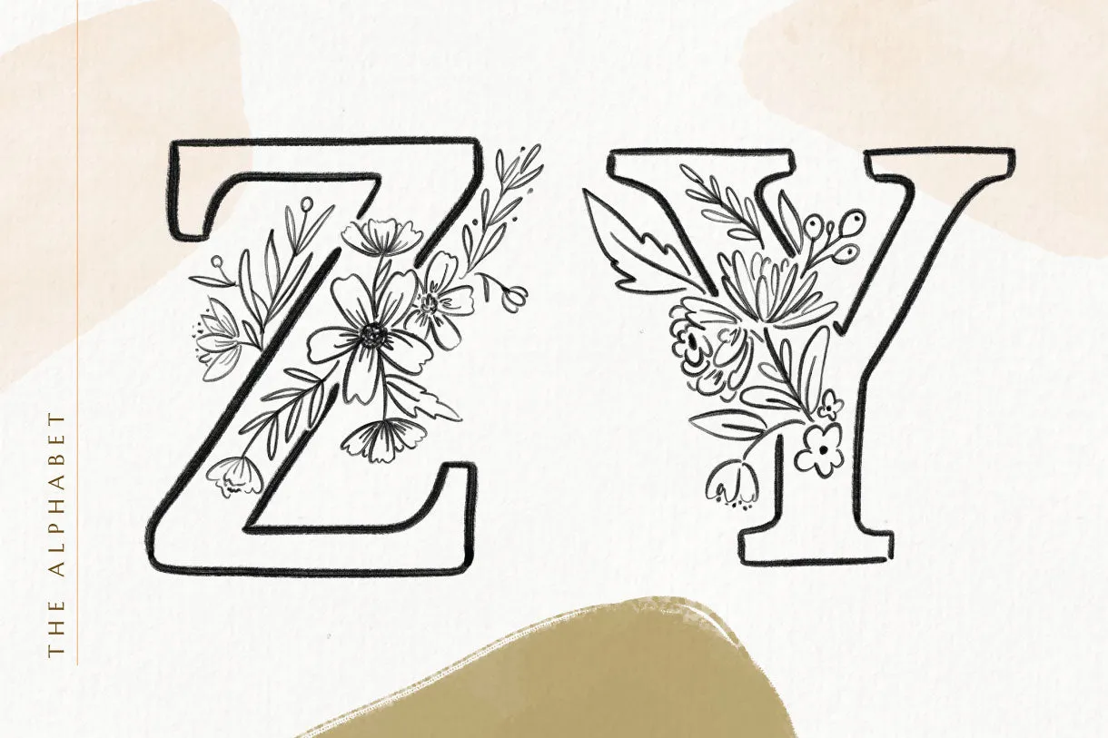 Floralia Botanic Alphabet Font   Illustrations