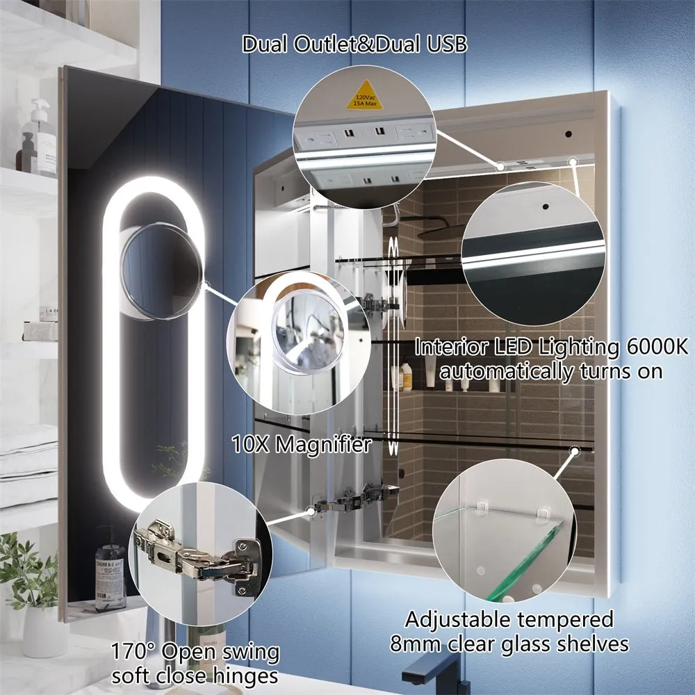 Illusion 24" x 32" LED Lighted Medicine Cabinet with Magnifiers Front and Back Light,Hinge on Left