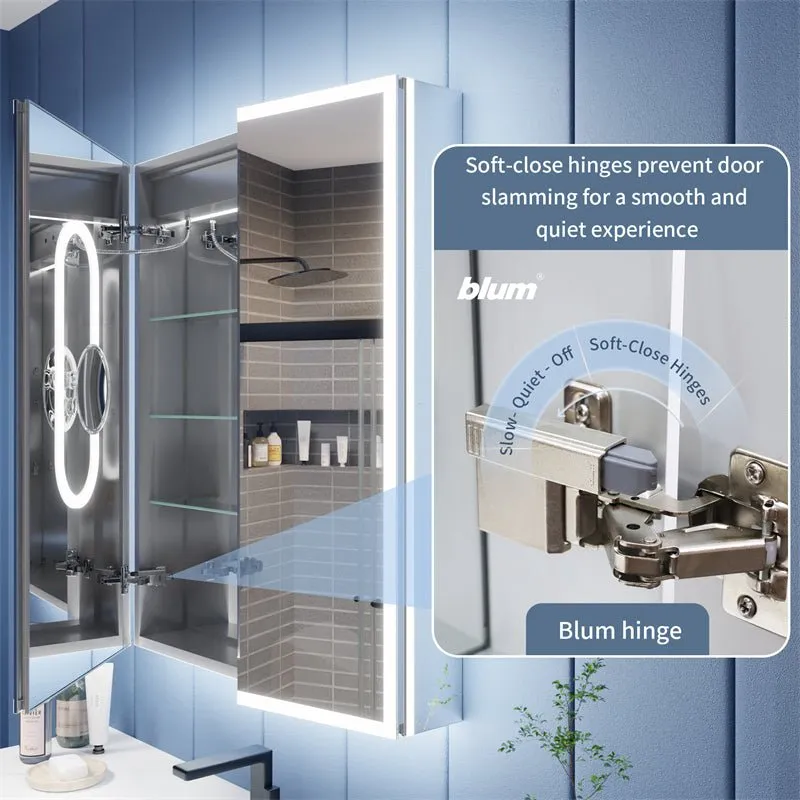 Illusion 36" x 36" LED Lighted Medicine Cabinet with Magnifiers Front and Back Light