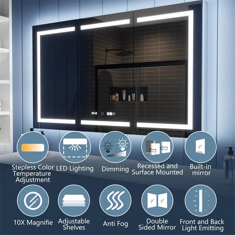 Illusion-B 60" x 36" LED Lighted Inset Mirrored Medicine Cabinet with Magnifiers Front and Back Light