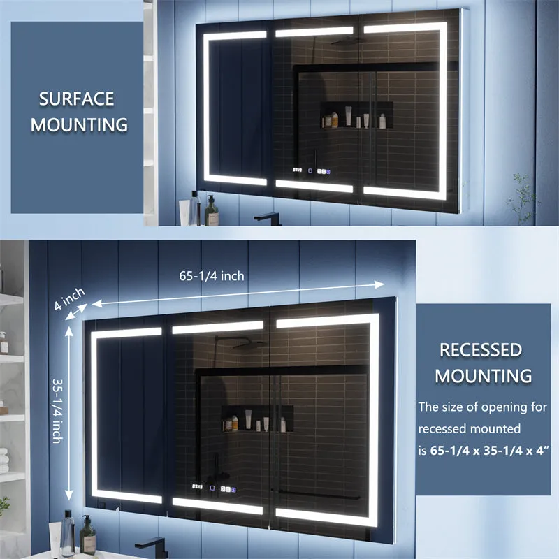 Illusion-B 66" x 36" LED Lighted Inset Mirrored Medicine Cabinet with Magnifiers Front and Back Light