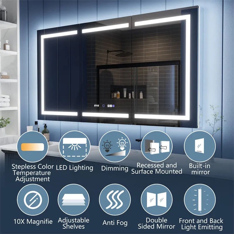 Illusion-B 66" x 36" LED Lighted Inset Mirrored Medicine Cabinet with Magnifiers Front and Back Light