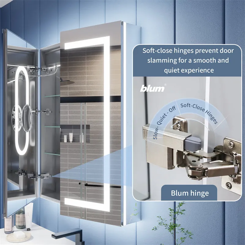 Illusion-B 66" x 36" LED Lighted Inset Mirrored Medicine Cabinet with Magnifiers Front and Back Light