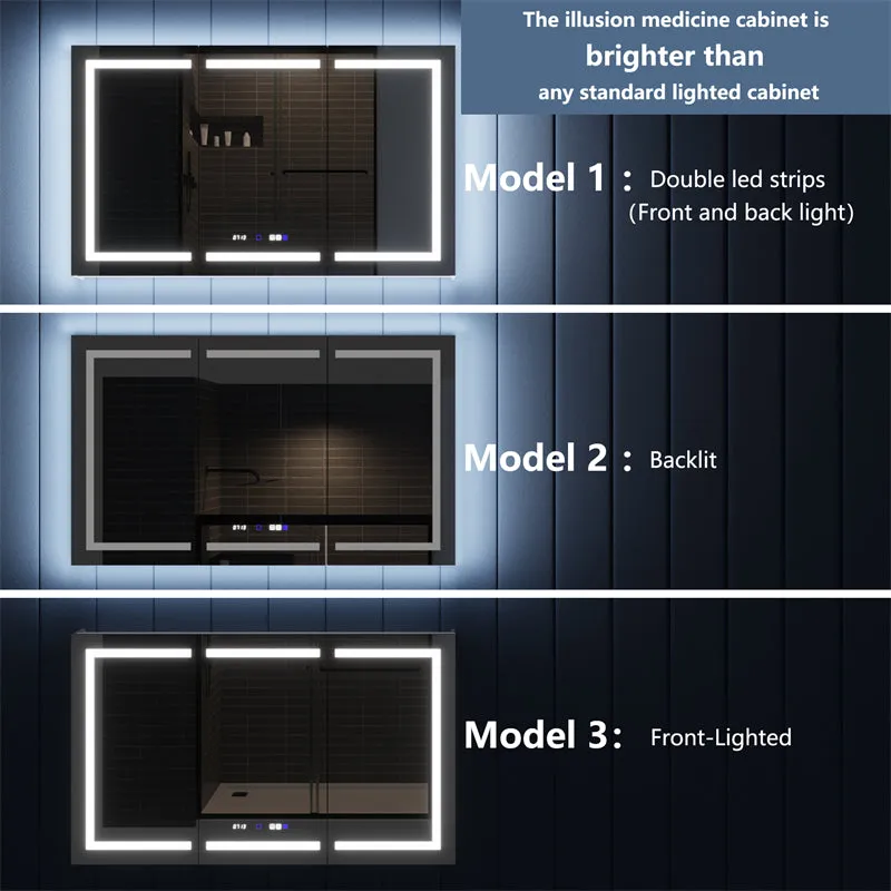 Illusion-B 66" x 36" LED Lighted Inset Mirrored Medicine Cabinet with Magnifiers Front and Back Light