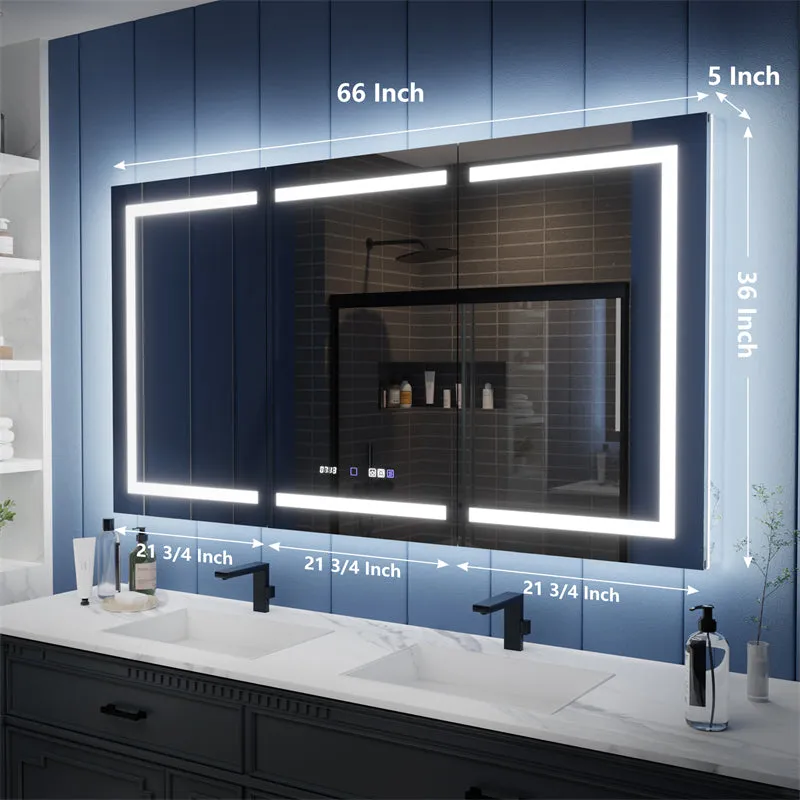 Illusion-B 66" x 36" LED Lighted Inset Mirrored Medicine Cabinet with Magnifiers Front and Back Light