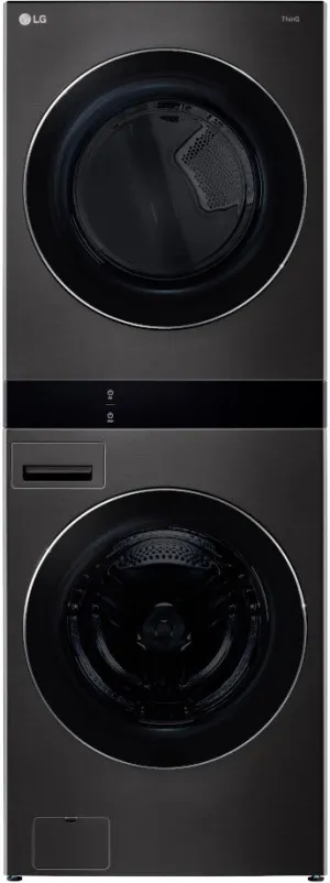 LG WKGX301HBA 27 Inch Smart Gas Single Unit WashTower with 5.0 cu. ft. Washer Capacity, 7.4 cu. ft. Dryer Capacity, AI Sensor Dry, TurboSteam®, Allergiene® Cycle, AI DD® 2.0 Advanced Washing, TurboWash® 360, Touch Electronic Center Control® Panel