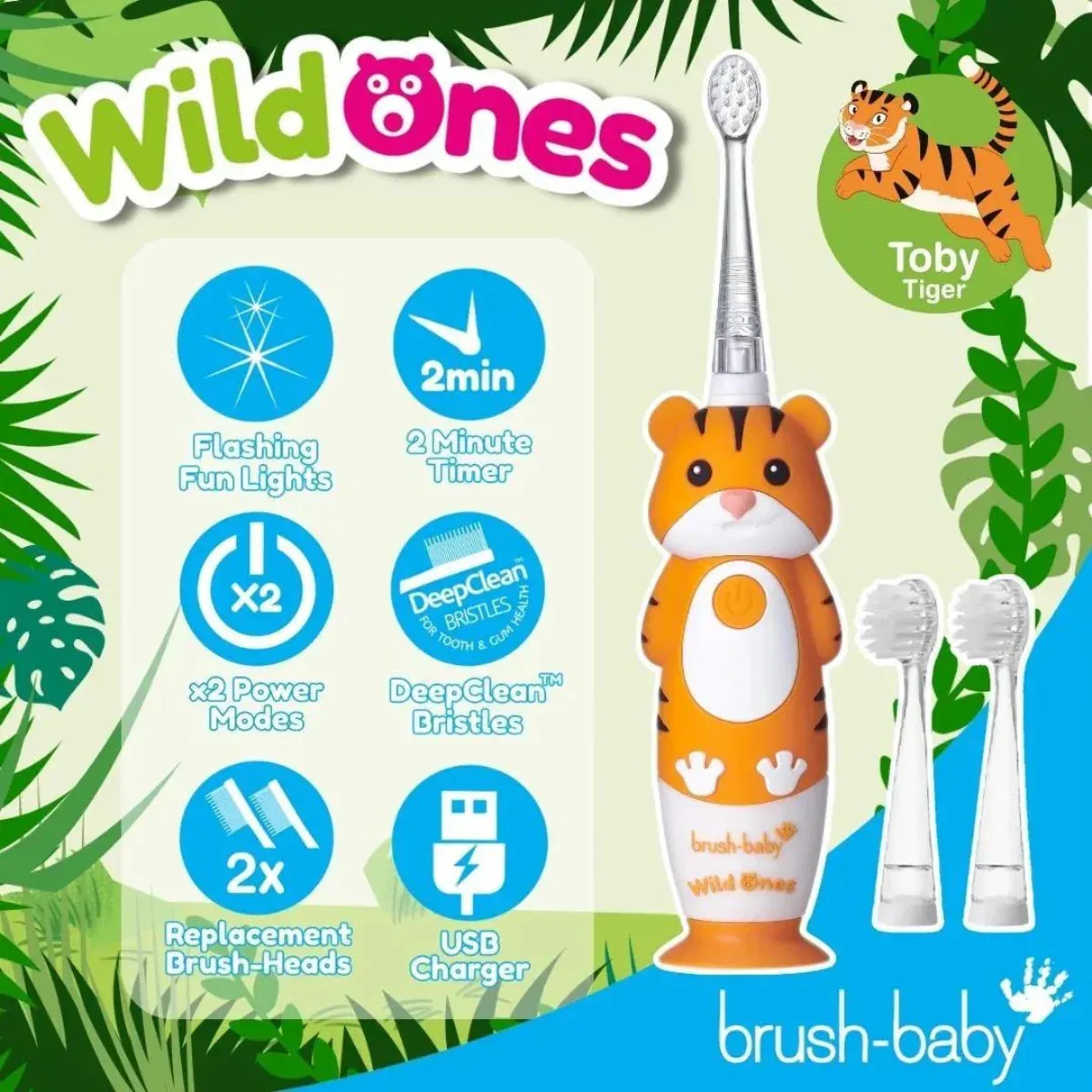 LIMITED EDITION: WildOnes™ Tiger Rechargeable Kids Toothbrush   Book Gift Set