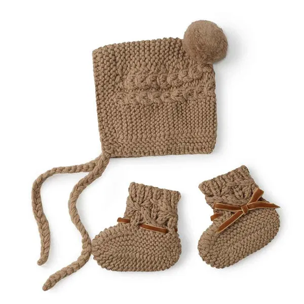 Merino Wool Bonnet    Booties (Fawn)