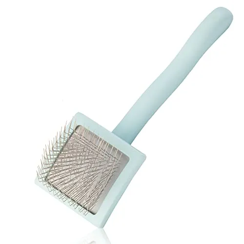 Pet Slicker Brush With Soft Massage Grooming Stainless Steel Pins - Slide This Universal Miracle Coat Slicker Brush for Dematting, Shedding Fur, and Undercoat - Ideal Gift for Professional Pet Groomers - Long Slicker Brush - Flying Pawfect