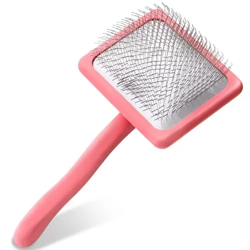 Pet Slicker Brush With Soft Massage Grooming Stainless Steel Pins Slide This Universal Miracle Coat Slicker Brush Shedding and Undercoat Tool