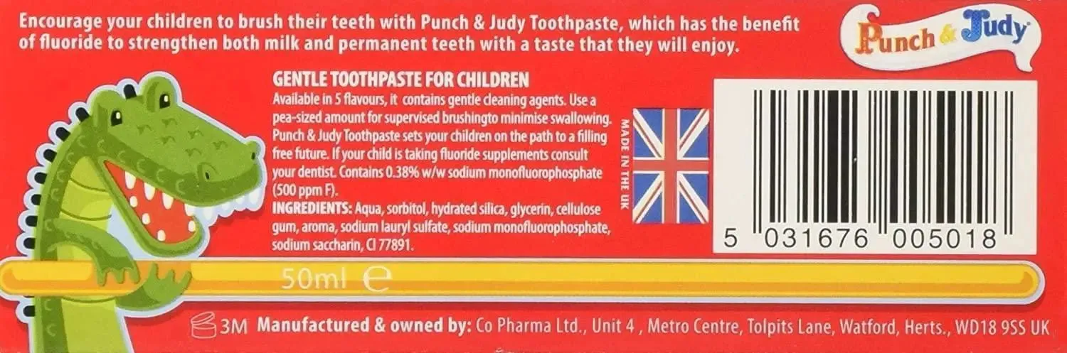 Punch & Judy Strawberry Flavour Toothpaste- 50ml Toothpaste x 3