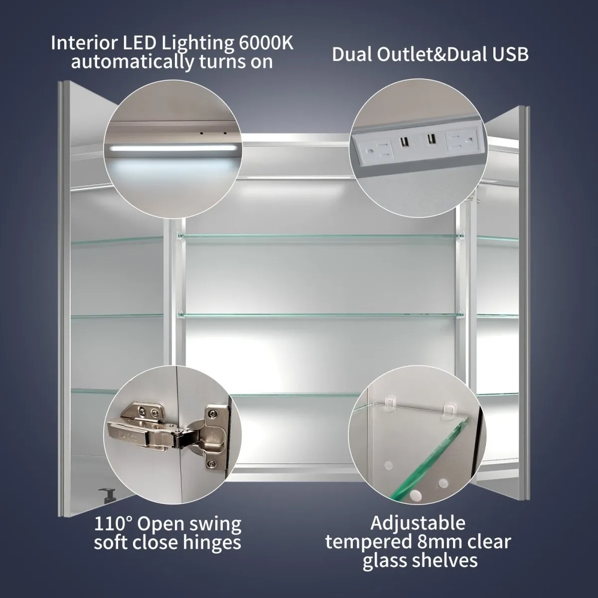 Rim 28" W x 32" H LED Lighted Medicine Cabinet Recessed or Surface with Mirrors