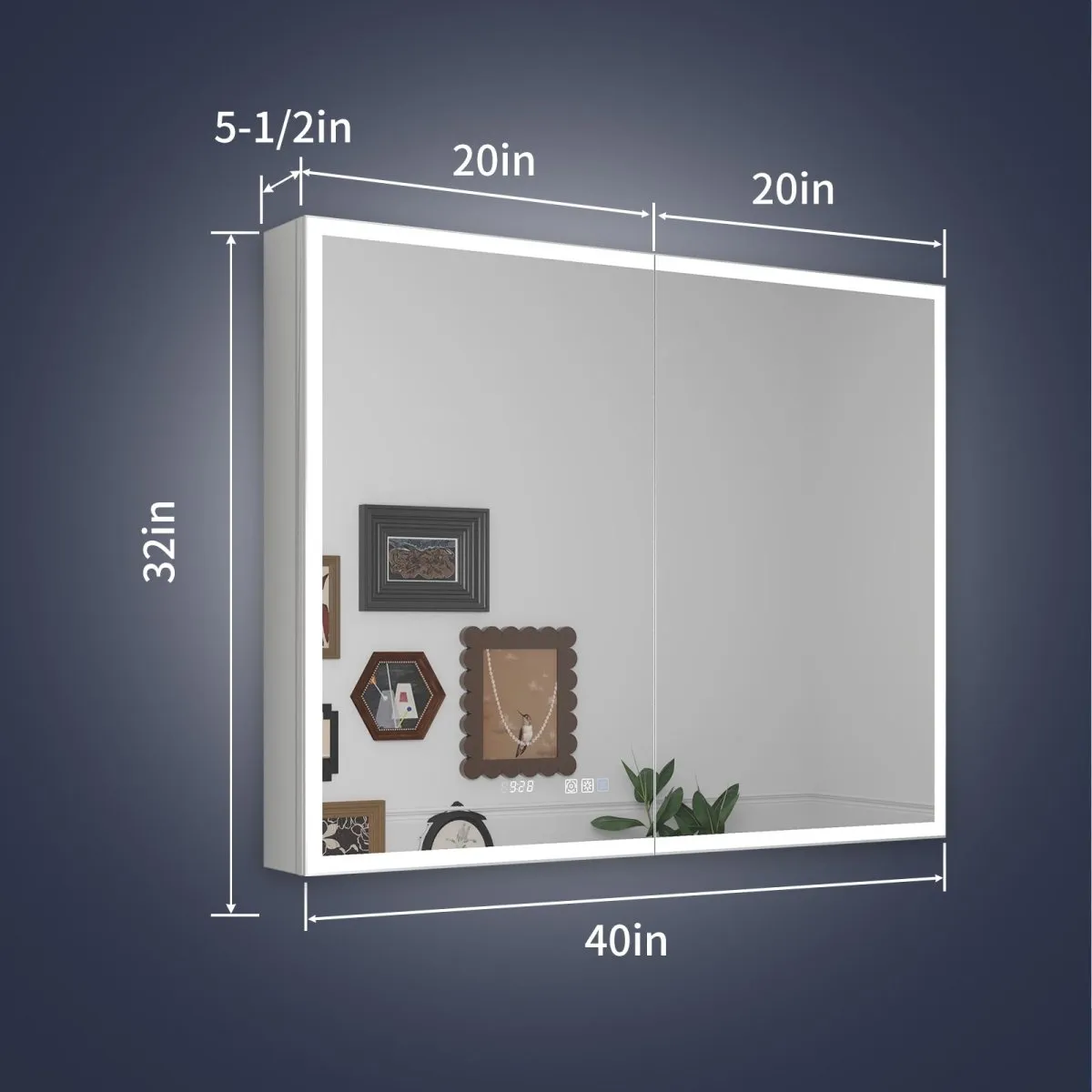 Rim 40" W x 32" H LED Lighted Medicine Cabinet Recessed or Surface with Mirrors