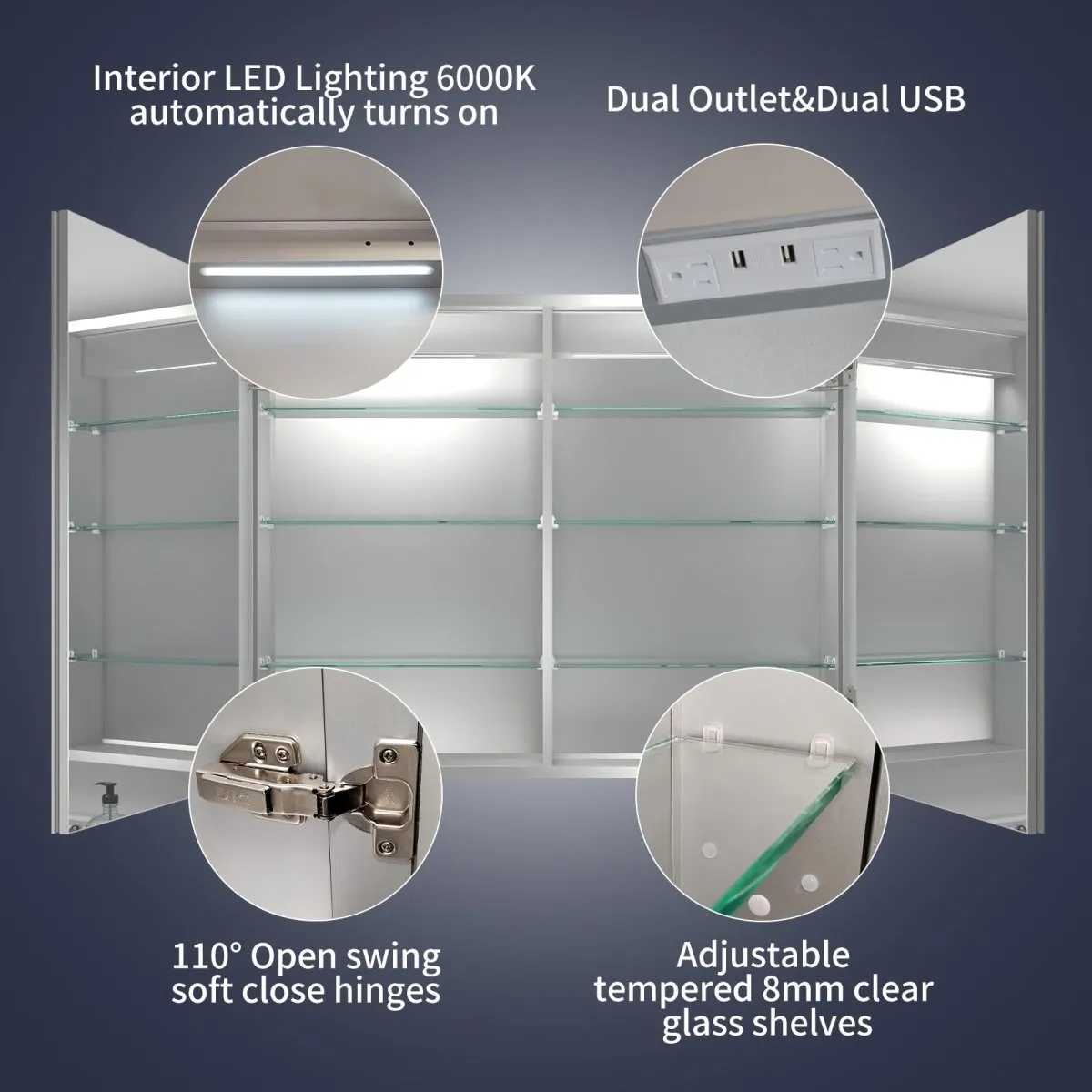 Rim 40" W x 32" H LED Lighted Medicine Cabinet Recessed or Surface with Mirrors