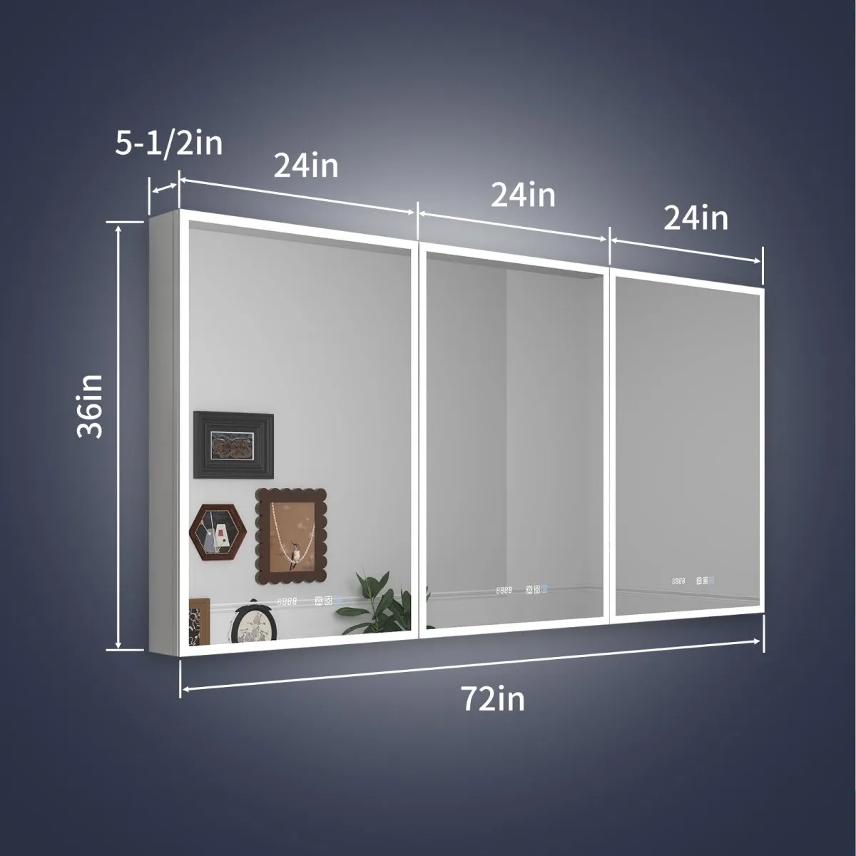 Rim 72" W x 36" H LED Lighted Medicine Cabinet Recessed or Surface with Mirrors