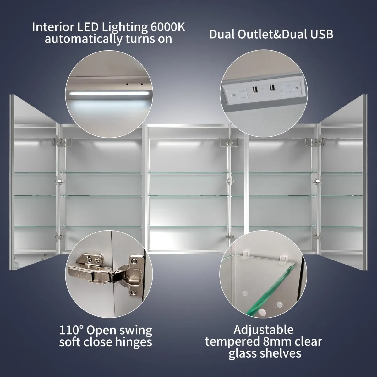 Rim 72" W x 36" H LED Lighted Medicine Cabinet Recessed or Surface with Mirrors