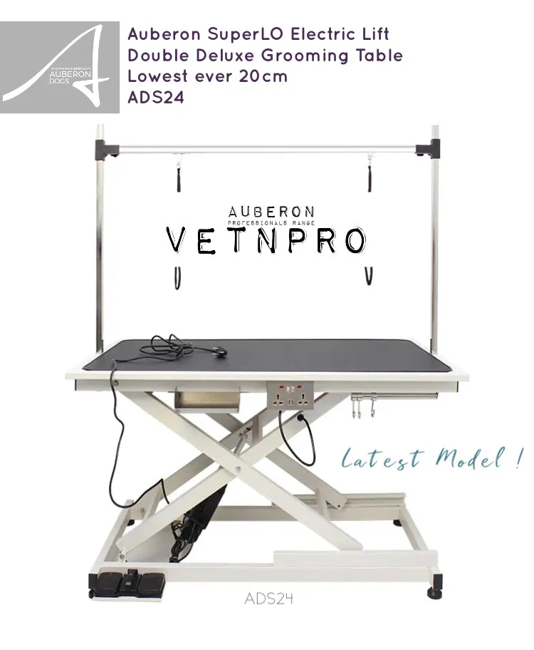 ‘SuperLODeluxe’ Pro Grooming Table Lowest 25cm features incl USB & Power Points Electric Lift all dogs up to 150kg high capacity