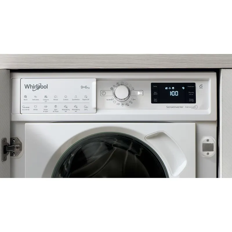 Whirlpool 9KG/6KG 1400 Spin Built-In Washer Dryer - White | BIWDWG961485UK